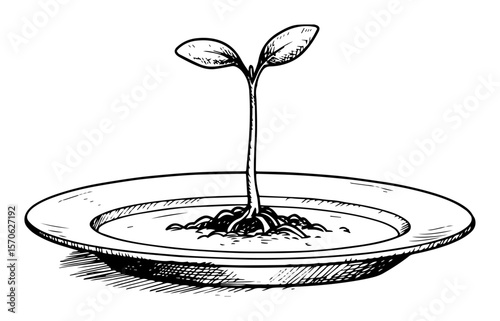 plant sprout growing from a plate healthy food concept sketch