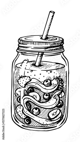 jar of infused water with fruits line art