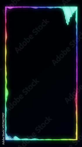 Vibrant multicolored soundwave border with glowing audio bar animation vertical wallpaper background. Music themed content concept.