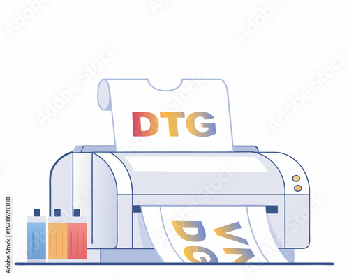 Digital direct to garment dtg printing process illustration showing t shirt and printed paper