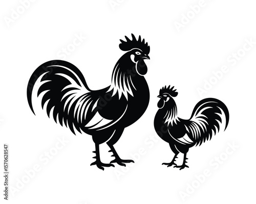 Black Rooster Silhouette for Farm and Poultry Logos
On White Background