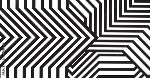 A striking pattern of bold black and white zigzags and angular lines creates a high-contrast op art design, showcasing visual rhythm and dynamic geometric abstraction with modern flair