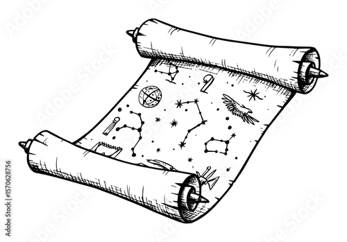 ancient star map scroll vector sketch illustration