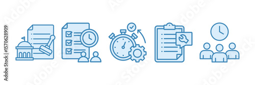 Process Management Icon Set Multiple Style Collection, Containing design Bureaucracy, Planning And Organizing, Efficiency, Repair Checklist, Team Efficiency