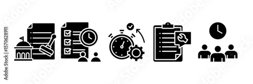 Process Management Icon Set Multiple Style Collection, Containing design Bureaucracy, Planning And Organizing, Efficiency, Repair Checklist, Team Efficiency