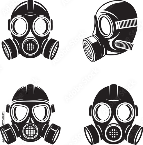 Set of Respirator mask silhouette vector illustration isolated On Transparent Background