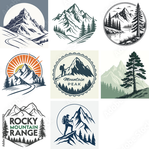 Collection of Mountain and Outdoor Adventure Logos Badges and Illustrations