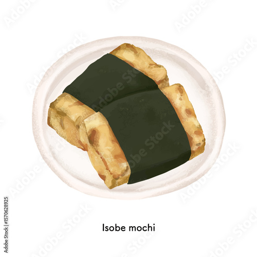 和菓子＿磯部餅　色鉛筆タッチのイラスト