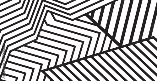 An abstract background showcases a dynamic interplay of black linear shapes against a stark white canvas, forming a captivating geometric design with overlapping, diagonal lines.