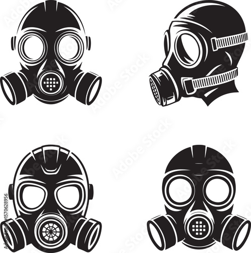 Set of Respirator mask silhouette vector illustration isolated On Transparent Background