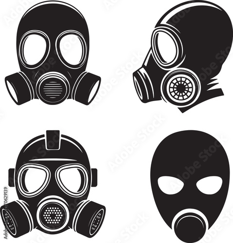 Set of Respirator mask silhouette vector illustration isolated On Transparent Background