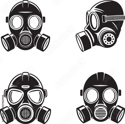 Set of Respirator mask silhouette vector illustration isolated On Transparent Background