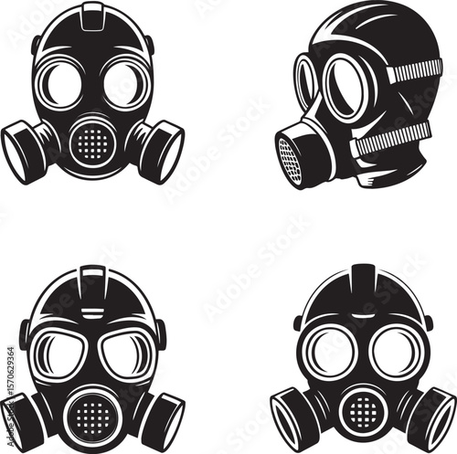Set of Respirator mask silhouette vector illustration isolated On Transparent Background