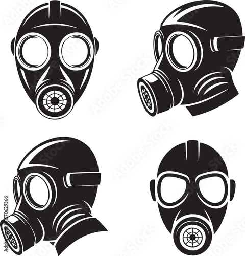 Set of Respirator mask silhouette vector illustration isolated On Transparent Background
