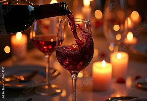 pouring velvety deep red wine into elegant glass rich color glassware celebration relaxation atmosphere, liquid, alcohol, drink, chateau, cabernet