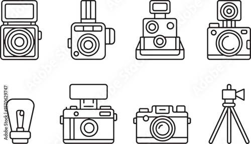 Vintage and Modern Camera Icons for Photography and Media Designs