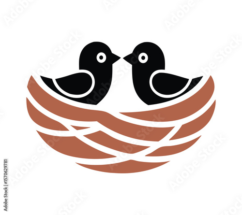 Cute Animal Nest Logo, Baby Bird Clipart On White Background