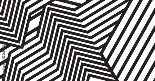 Bold black and white abstract pattern features angular geometric shapes and dynamic linear stripes forming an edgy visual texture that captures attention with its modern design