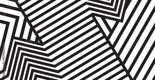 Dynamic monochrome pattern featuring angled parallel black lines on a bright white background creates a striking geometric contrast and a visually captivating optical effect on the viewer
