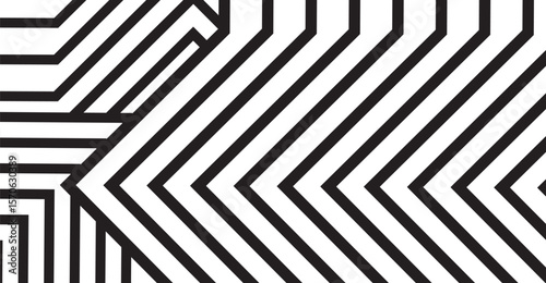 Dynamic black and white visual pattern features angular lines and geometric shapes, creating a modern and captivating abstract design element suitable for various creative applications