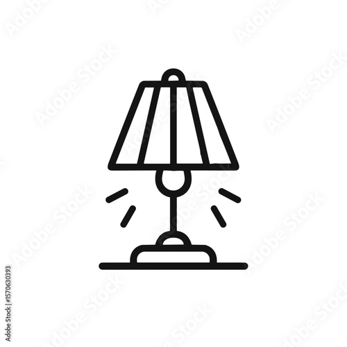 Minimalist black and white line art illustration of a table lamp  