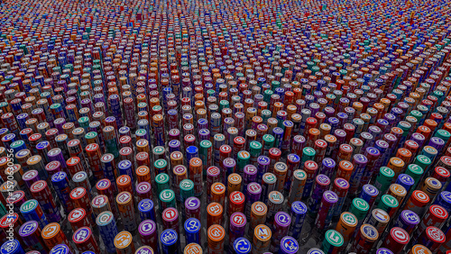 Vibrant 3d data spectrum of colorful cylinders