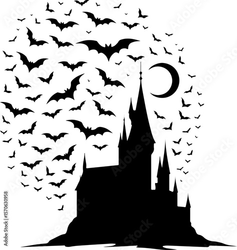  Haunted Castle and Bat Silhouettes for Halloween vector bundle