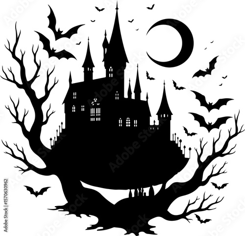  Haunted Castle and Bat Silhouettes for Halloween vector bundle
