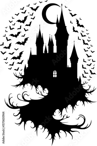  Haunted Castle and Bat Silhouettes for Halloween vector bundle