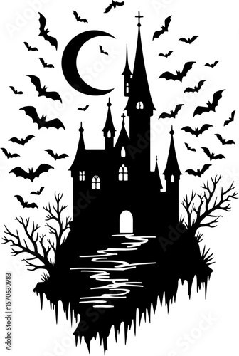  Haunted Castle and Bat Silhouettes for Halloween vector bundle