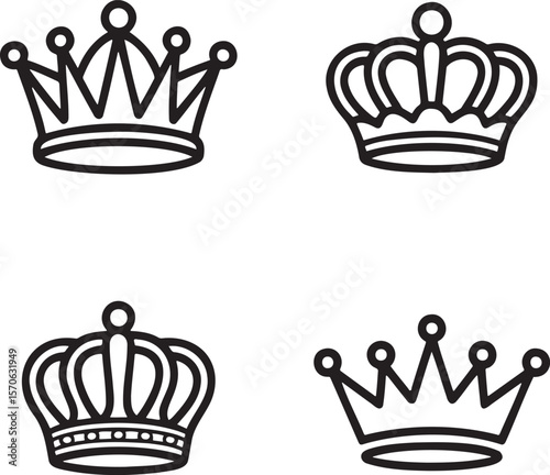 Set of Royal crown Outline vector illustration isolated On Transparent Background 