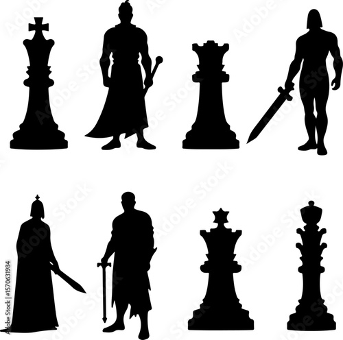 Chess Pieces Silhouette Vector Set vector bundle