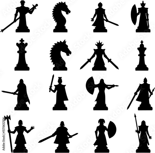 Chess Pieces Silhouette Vector Set vector bundle