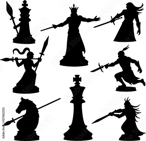 Chess Pieces Silhouette Vector Set vector bundle