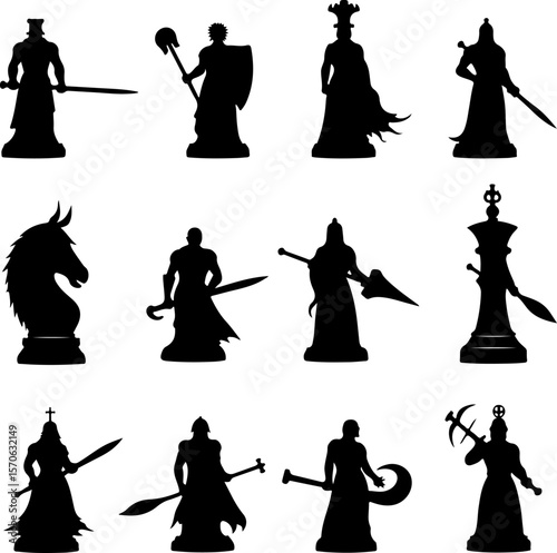 Chess Pieces Silhouette Vector Set vector bundle