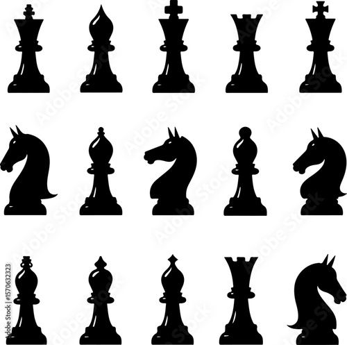 Chess Pieces Silhouette Vector Set vector bundle