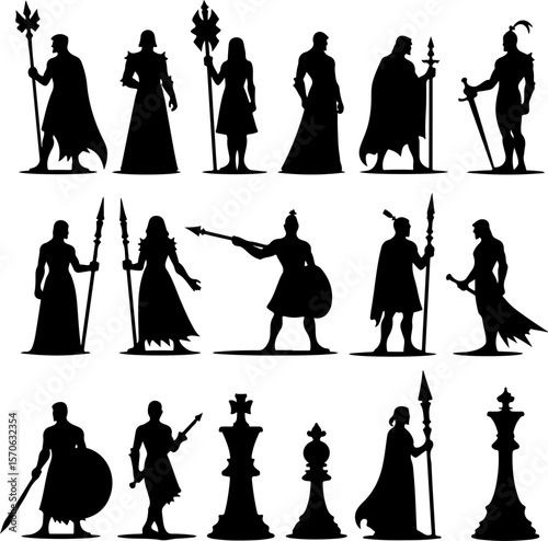 Chess Pieces Silhouette Vector Set vector bundle