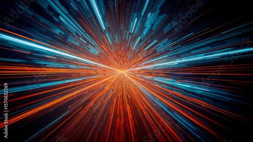 Tunnel of light in dynamic blue and orange