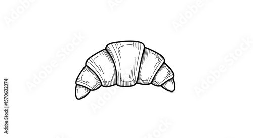 Croissant Black Vintage Sketch on White Background

