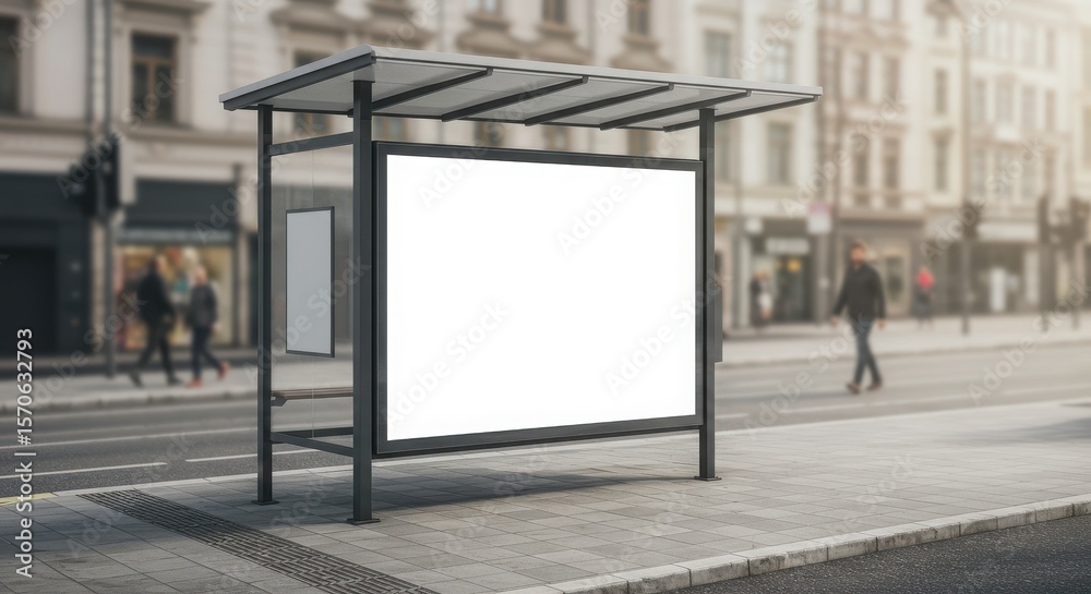 Naklejka premium Blank Billboard Mockup at a Bus Stop in the City