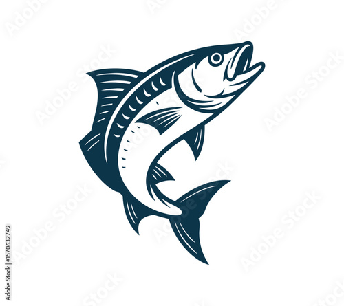 Vintage Trout Fishing Woodcut Style Illustration On White Background