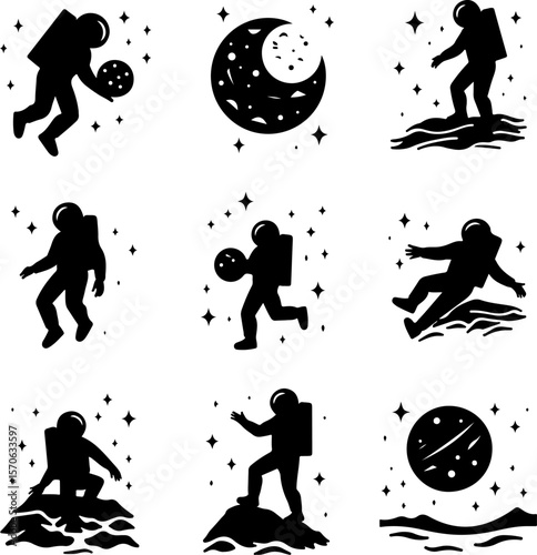 Astronaut and Space Silhouette Vector Set vector graphics bundle