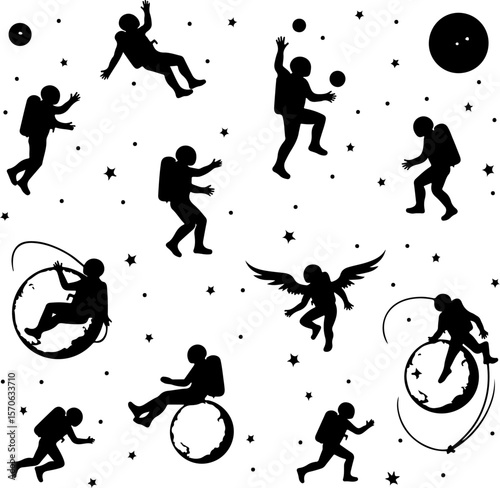Astronaut and Space Silhouette Vector Set vector graphics bundle