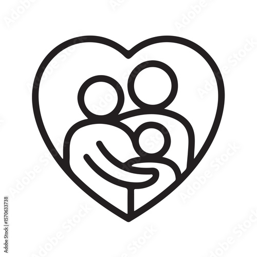 Family of Three Inside Heart Shape Line Art Icon love
