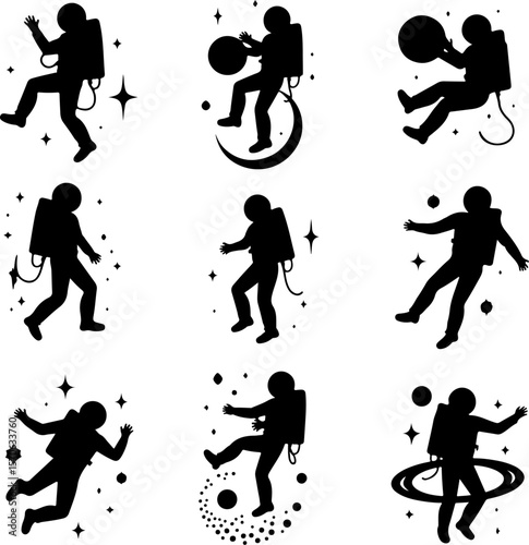 Astronaut and Space Silhouette Vector Set vector graphics bundle