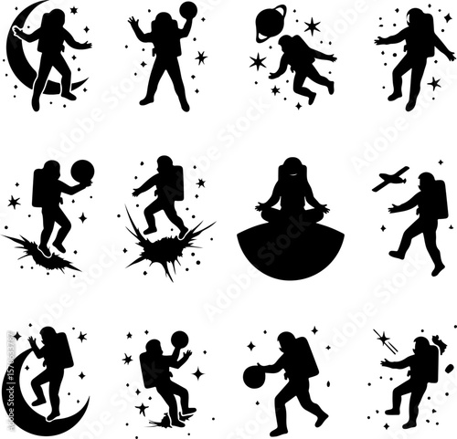 Astronaut and Space Silhouette Vector Set vector graphics bundle