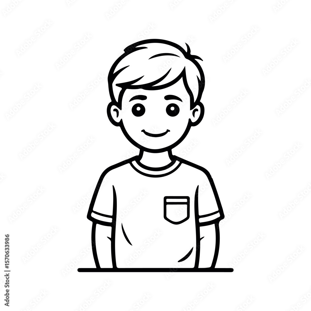 Line Art Boy Smiling Wearing T Shirt Pocket child teenager Line Art Boy Smiling Wearing T Shirt Pocket child teenager