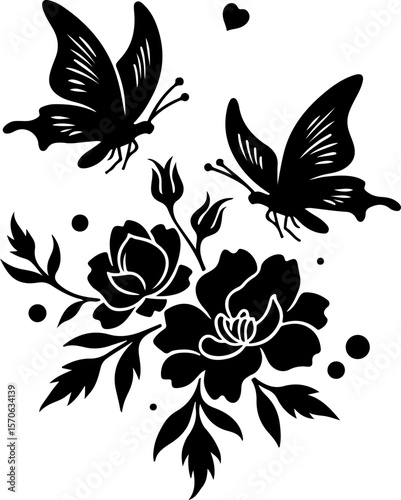 Butterflies and Floral Scrollwork vector bundle