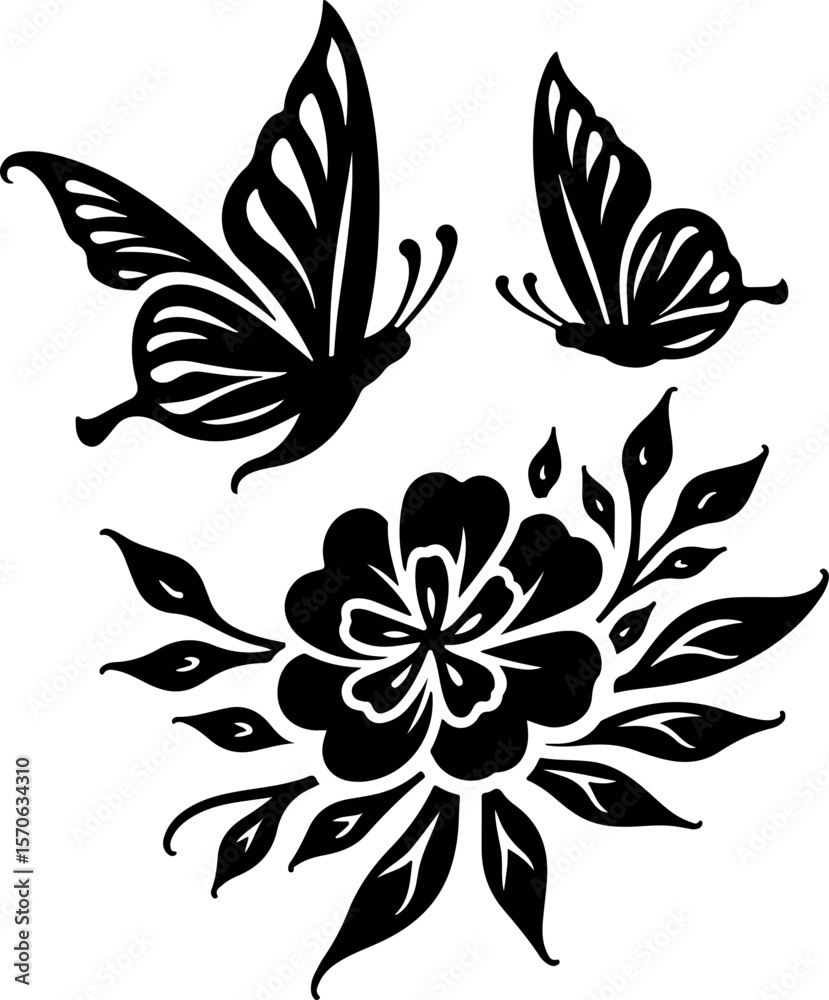 Fototapeta premium Butterflies, Floral, Tattoo Flower, design vector