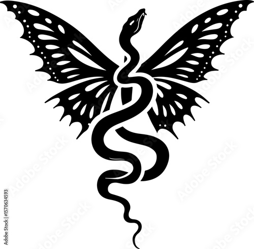 Butterfly and Snake Caduceus Symbol vector tattoos